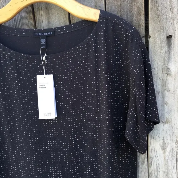 NWT Eileen Fisher Morse Code Shift Dress Tencel Lyocell Viscose Graphite Gray XS