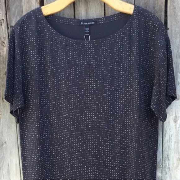 NWT Eileen Fisher Morse Code Shift Dress Tencel Lyocell Viscose Graphite Gray XS