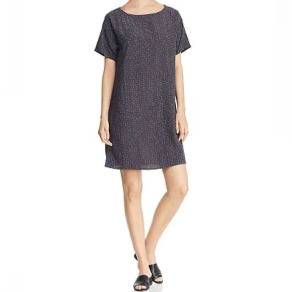 NWT Eileen Fisher Morse Code Shift Dress Tencel Lyocell Viscose Graphite Gray XS
