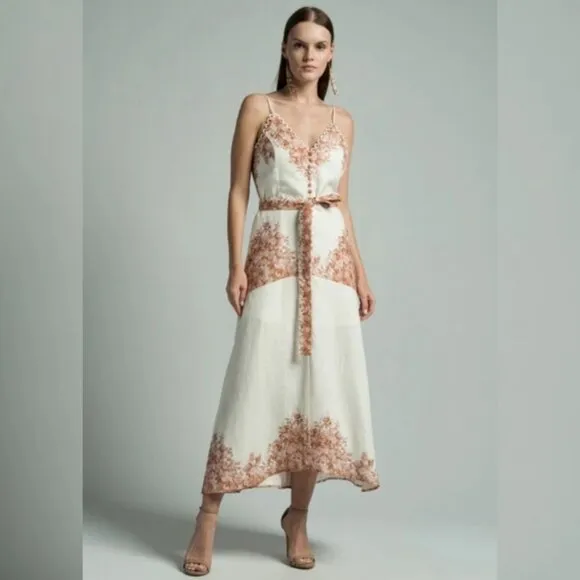 NWT Elie Tahari Twinset Floral Print Midi Linen Dress