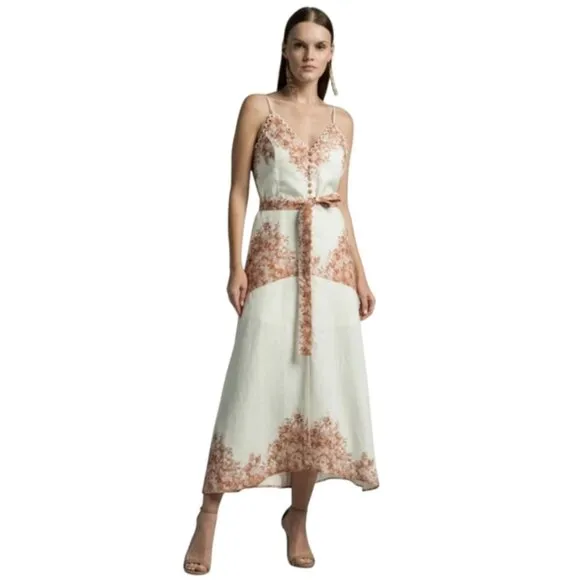 NWT Elie Tahari Twinset Floral Print Midi Linen Dress