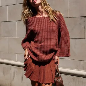 NWT Free People Kenzie Sweater Knit Set - Brownstone Cafe Brown Cotton Causal