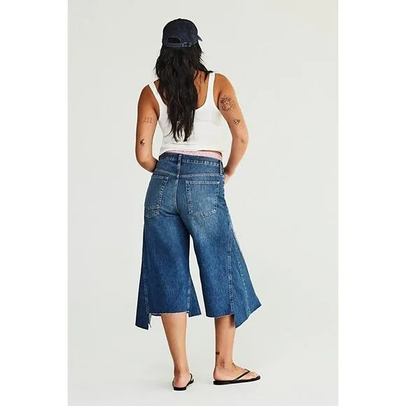 Nwt Free People We The Free Ripple Wide-Leg Crop Jeans $128 Size 25 Mirage Blue