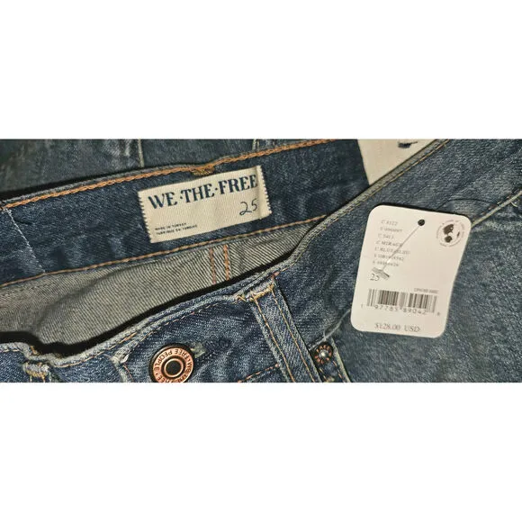 Nwt Free People We The Free Ripple Wide-Leg Crop Jeans $128 Size 25 Mirage Blue