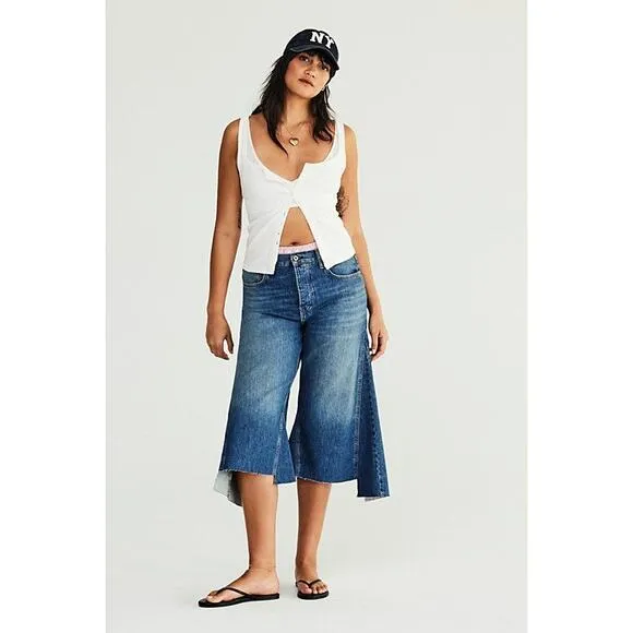 Nwt Free People We The Free Ripple Wide-Leg Crop Jeans $128 Size 25 Mirage Blue