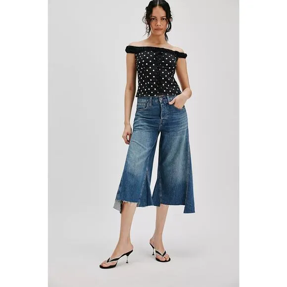 Nwt Free People We The Free Ripple Wide-Leg Crop Jeans $128 Size 25 Mirage Blue