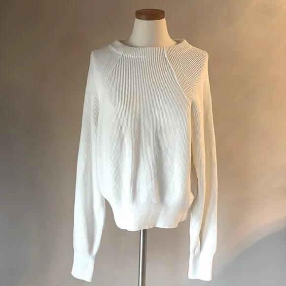 NWT FREE PEOPLE women’s cotton ribbed sweater boat neck slouch long sleeve L wht