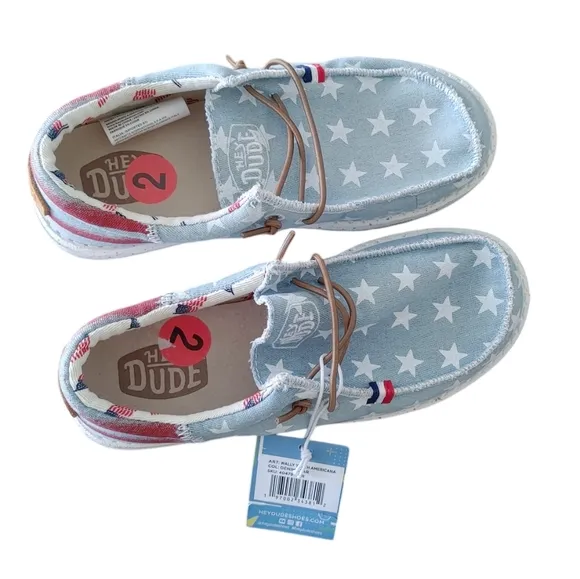 NWT Hey Dude Wally Youth Americana Slip-On Boat Shoe Sneaker