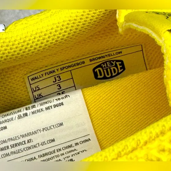 NWT “Hey Dudes” Kids' Wally Spongebob Slip On Shoes Little/Big Kid UNISEX sz 3