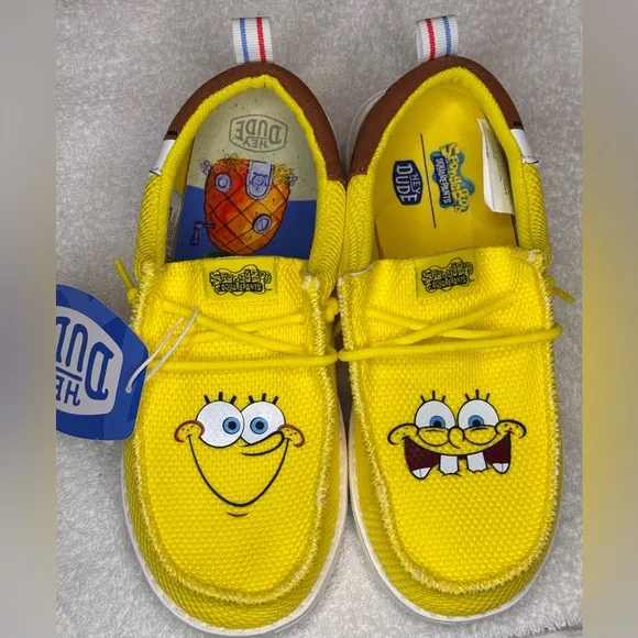NWT “Hey Dudes” Kids' Wally Spongebob Slip On Shoes Little/Big Kid UNISEX sz 3