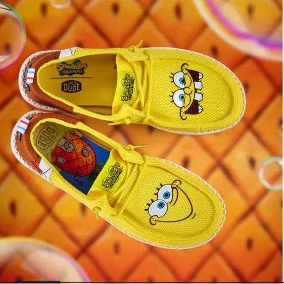 NWT “Hey Dudes” Kids' Wally Spongebob Slip On Shoes Little/Big Kid UNISEX sz 3