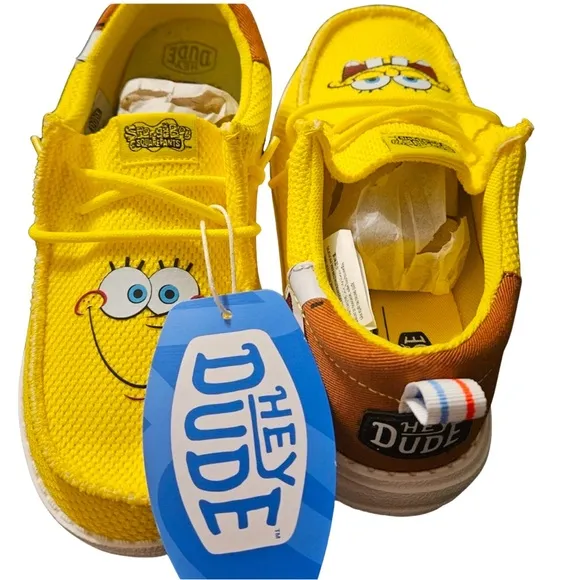 NWT “Hey Dudes” Kids' Wally Spongebob Slip On Shoes Little/Big Kid UNISEX sz 3