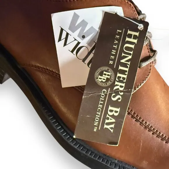 NWT Hunter’s Bay Dress Shoes Mens Wide Brown Leather Square Toe Size 7.5 W