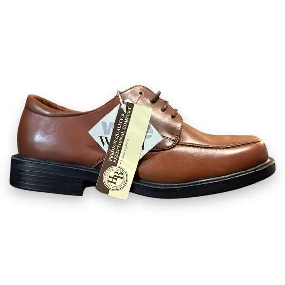 NWT Hunter’s Bay Dress Shoes Mens Wide Brown Leather Square Toe Size 7.5 W