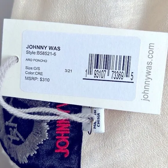 NWT! JOHNNY WAS Aro Poncho One Size