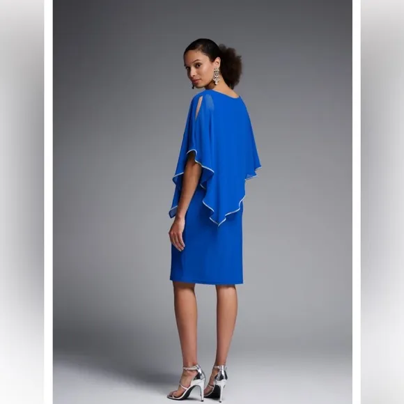 NWT JOSEPH RIBKOFFROYAL BLUE CHIFFON AND SILKY KNIT SHEATH DRESS - size 8