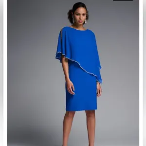 NWT JOSEPH RIBKOFFROYAL BLUE CHIFFON AND SILKY KNIT SHEATH DRESS - size 8