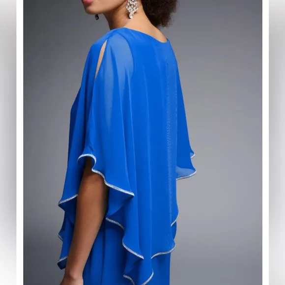 NWT JOSEPH RIBKOFFROYAL BLUE CHIFFON AND SILKY KNIT SHEATH DRESS - size 8