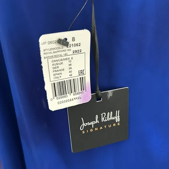 NWT JOSEPH RIBKOFFROYAL BLUE CHIFFON AND SILKY KNIT SHEATH DRESS - size 8