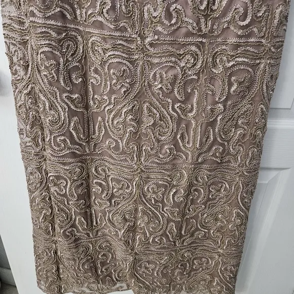 NWT JS Collectiond Soutache Embroidered Boat Neck Gown Maple Sugar  Sz 14