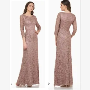 NWT JS Collectiond Soutache Embroidered Boat Neck Gown Maple Sugar  Sz 14