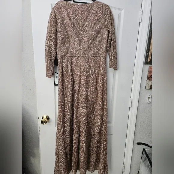NWT JS Collectiond Soutache Embroidered Boat Neck Gown Maple Sugar  Sz 14