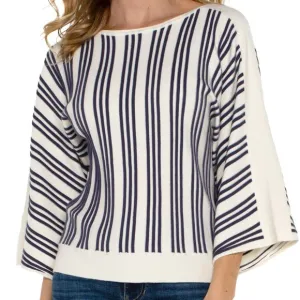 NWT Liverpool Boat Neck Dolman Sleeve Stripe Sweater In Cream And Navy