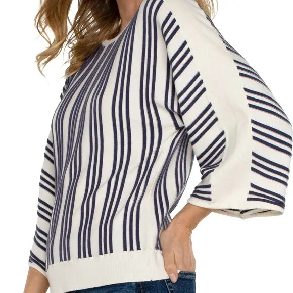 NWT Liverpool Boat Neck Dolman Sleeve Stripe Sweater In Cream And Navy