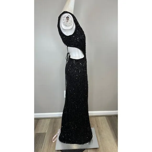 NWT Mac Duggal Sequin Embellished Strappy Back One Shoulder Gown Size 4 $458