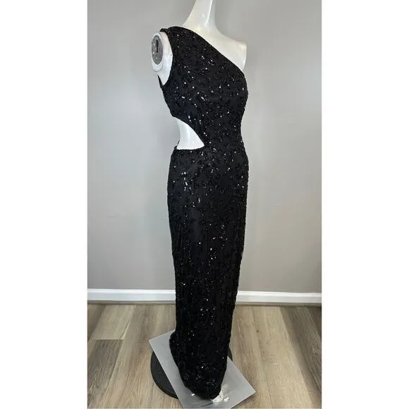 NWT Mac Duggal Sequin Embellished Strappy Back One Shoulder Gown Size 4 $458