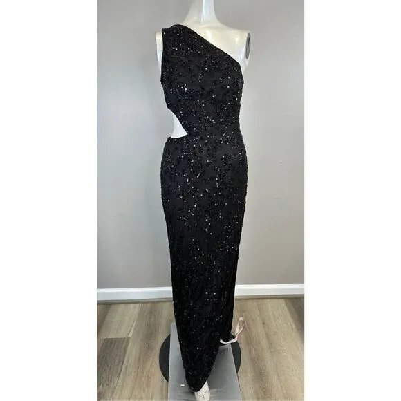 NWT Mac Duggal Sequin Embellished Strappy Back One Shoulder Gown Size 4 $458