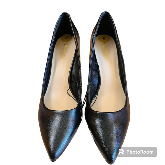 NWT NINE WEST Elise Size 8 Wide-Width Black Vegan Leather Pointed Toe Heels Shoe