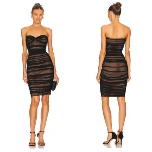 NWT Norma Kamali Walter Slim Strapless Sweetheart Shirred Mesh Dress Size Small