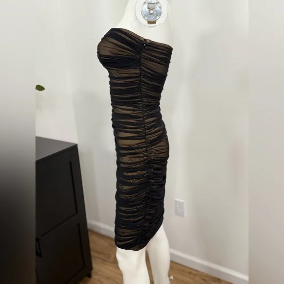 NWT Norma Kamali Walter Slim Strapless Sweetheart Shirred Mesh Dress Size Small