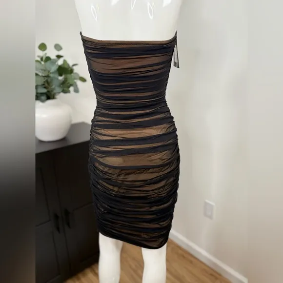 NWT Norma Kamali Walter Slim Strapless Sweetheart Shirred Mesh Dress Size Small