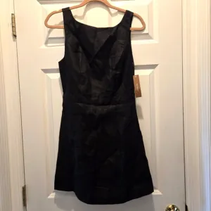 NWT OPT Dress 6 Mini Boat High Neckline Aspen Black 100% Linen Sleeveless Aline