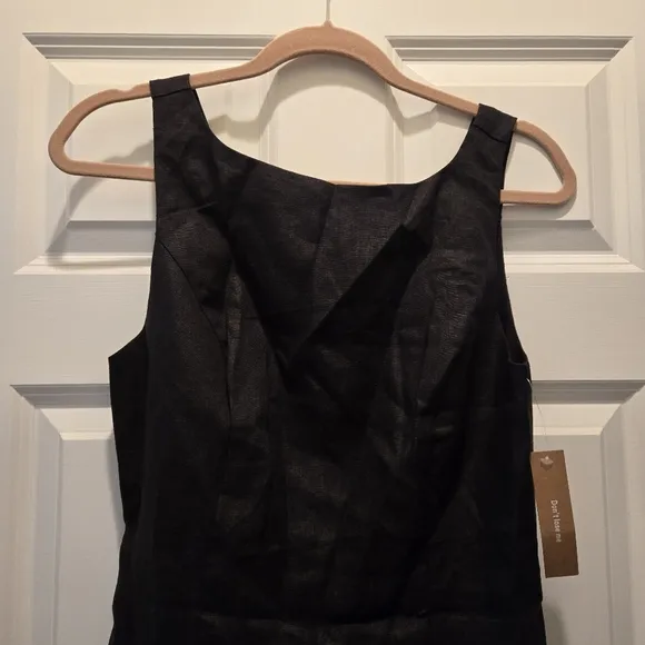 NWT OPT Dress 6 Mini Boat High Neckline Aspen Black 100% Linen Sleeveless Aline