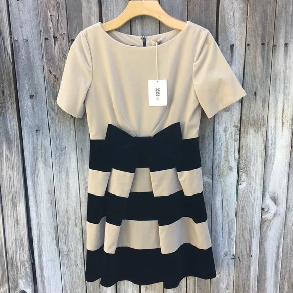 NWT Orla Kiely Boat Neck Dress Velvet Cream Black