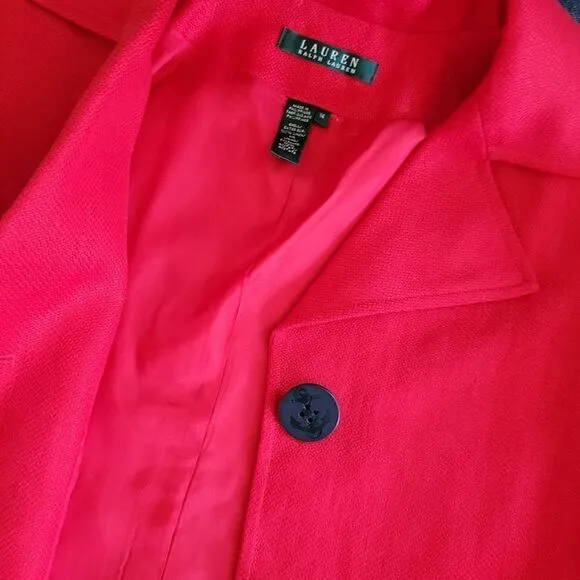 NWT Ralph Lauren 100% Linen Red Blazer Jacket Womens Size 14