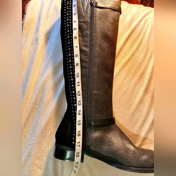 NWT Rockin Ellister Jessica Simpson Ovr-Knee Black, Studs, Zips, 1&quot; Heel Size 11