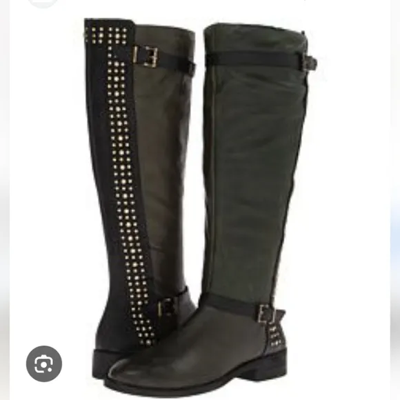 NWT Rockin Ellister Jessica Simpson Ovr-Knee Black, Studs, Zips, 1&quot; Heel Size 11