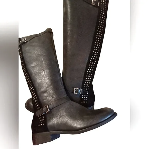 NWT Rockin Ellister Jessica Simpson Ovr-Knee Black, Studs, Zips, 1&quot; Heel Size 11