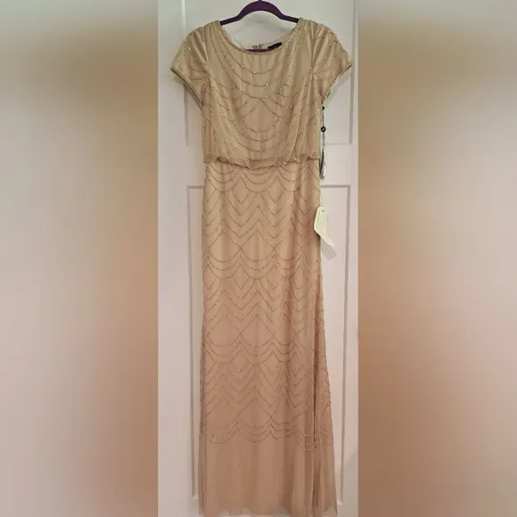 NWT Short Sleeve Blouson Beaded Gown (Champagne/Gold) - Adrianna Papell
