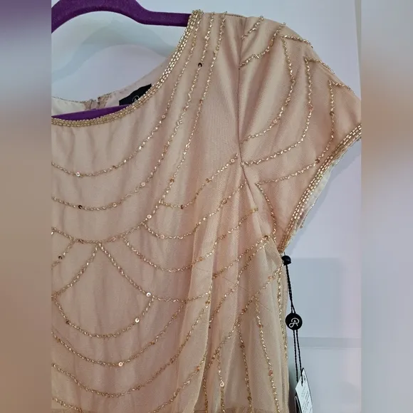 NWT Short Sleeve Blouson Beaded Gown (Champagne/Gold) - Adrianna Papell