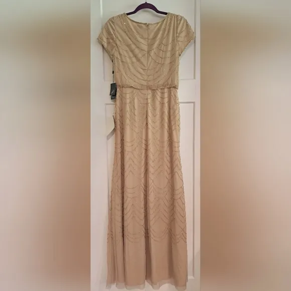 NWT Short Sleeve Blouson Beaded Gown (Champagne/Gold) - Adrianna Papell