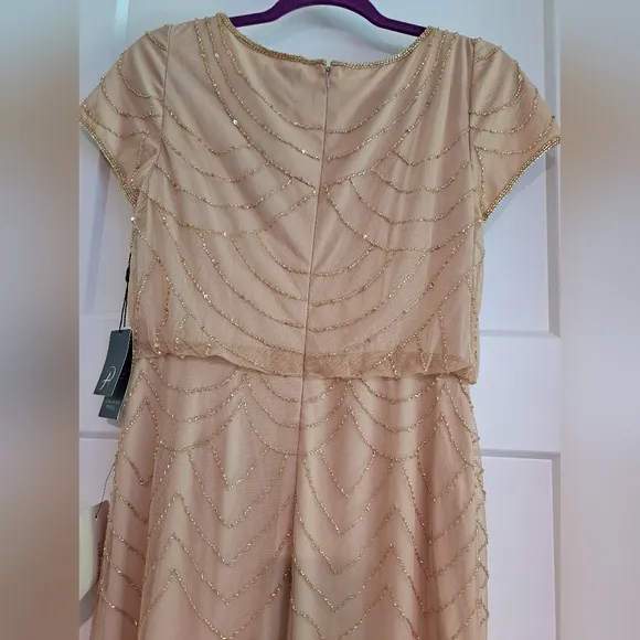 NWT Short Sleeve Blouson Beaded Gown (Champagne/Gold) - Adrianna Papell