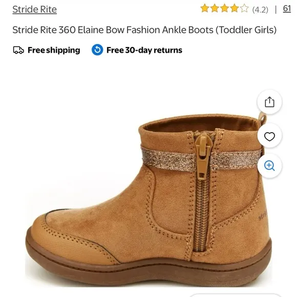 NWT Stride Rite 360 Elaine Bow Ankle Boots.Little Girls size 6-Fits med to wide.