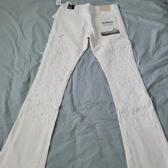 NWT VALABASAS &quot;V-STARS” White Stacked Flare Jeans Size 34 Men's