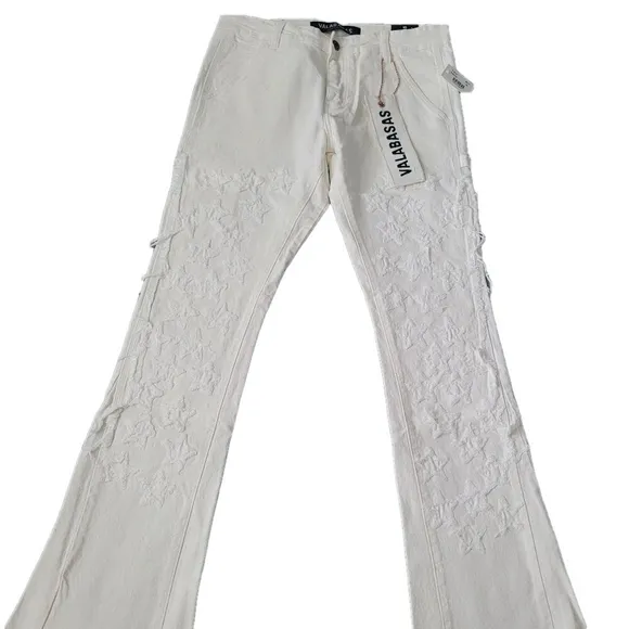 NWT VALABASAS &quot;V-STARS” White Stacked Flare Jeans Size 34 Men's