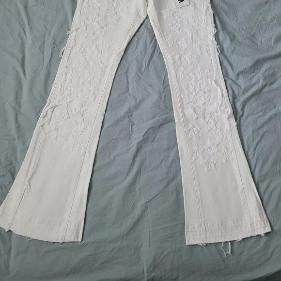 NWT VALABASAS &quot;V-STARS” White Stacked Flare Jeans Size 34 Men's